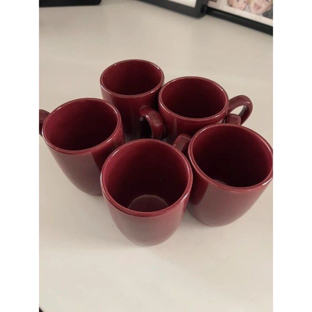 Set of 5 Royal Norfolk Burgundy Red Ceramic Coffee Mugs Traditional Classic Cozy